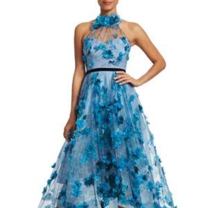 Marchesa Notte Floral Embroidered High-Low Gown